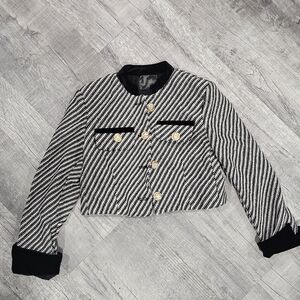 & Other Stories Black and White Striped Blazer with Gold Accents